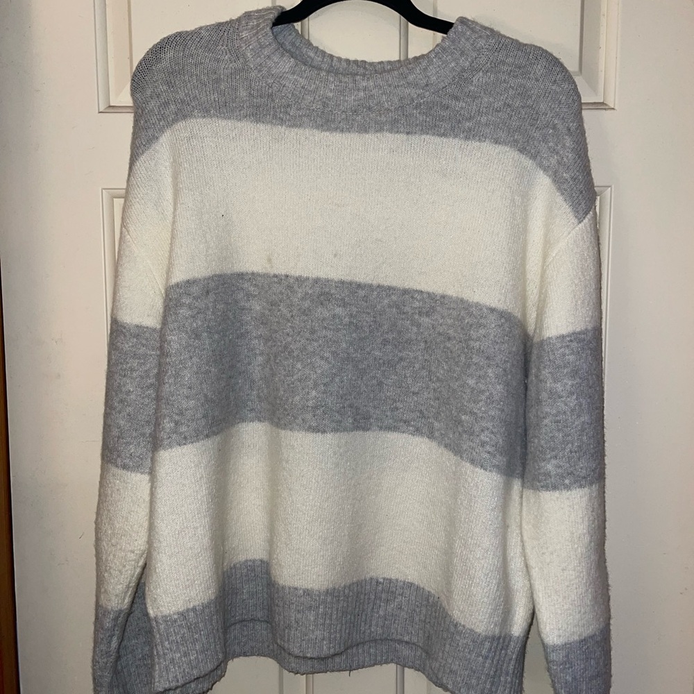 Striped Gray and White Women's Sweater